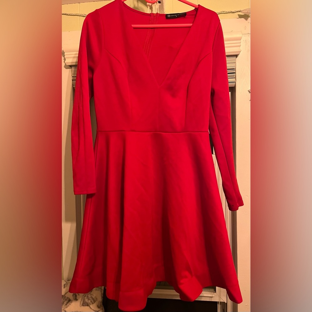 Red peplum dress. Neoprene
